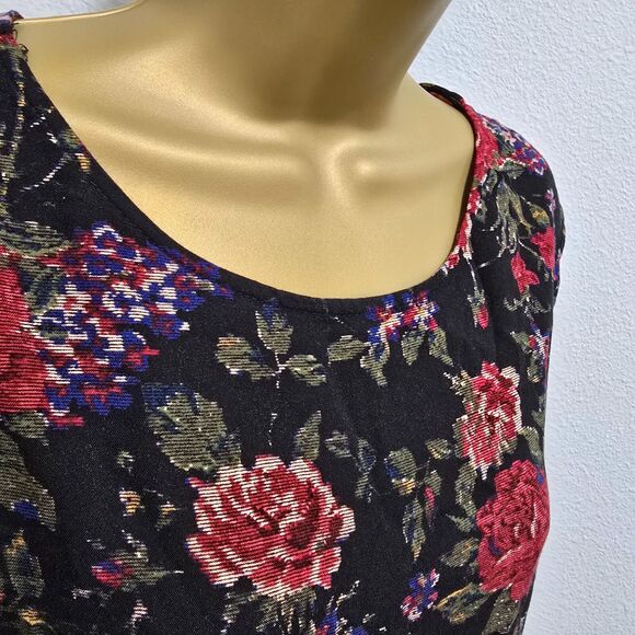 Dark Floral Open Back Top Womens Lge Flare Sleeve Fairy Grunge Moody Cottagegoth - Picture 2 of 7